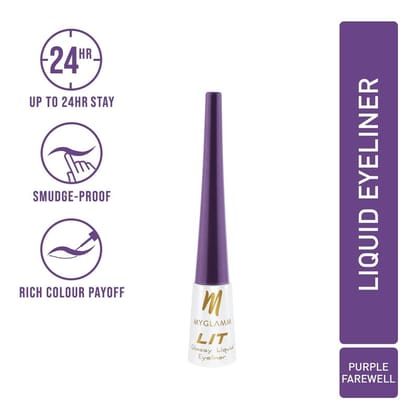 MyGlamm LIT Glossy Liquid Eyeliner - Purple Farewell (Medium Purple Shade) - 3.5ml | Up to 24hr Water-proof & Smudge-proof