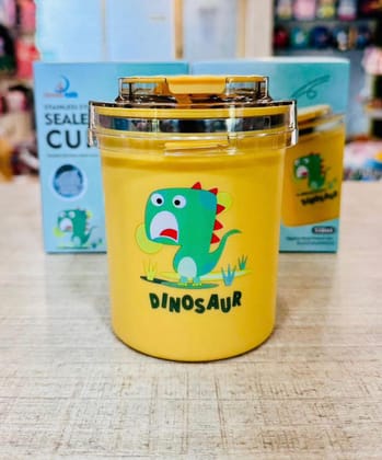 Stylist 2 in 1 Steel Jar with sipper-Yellow -Dino