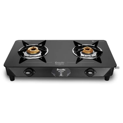 Preethi Zeal Glass Top 2 Burner Gas Stove - GTS123-Preethi Zeal Glass Top 2 Burner Gas Stove - GTS123