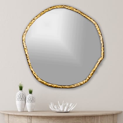 Dutch Antique Brass Finish Decorative Mirror-Diamter - 34 Inches / Metal / Yes