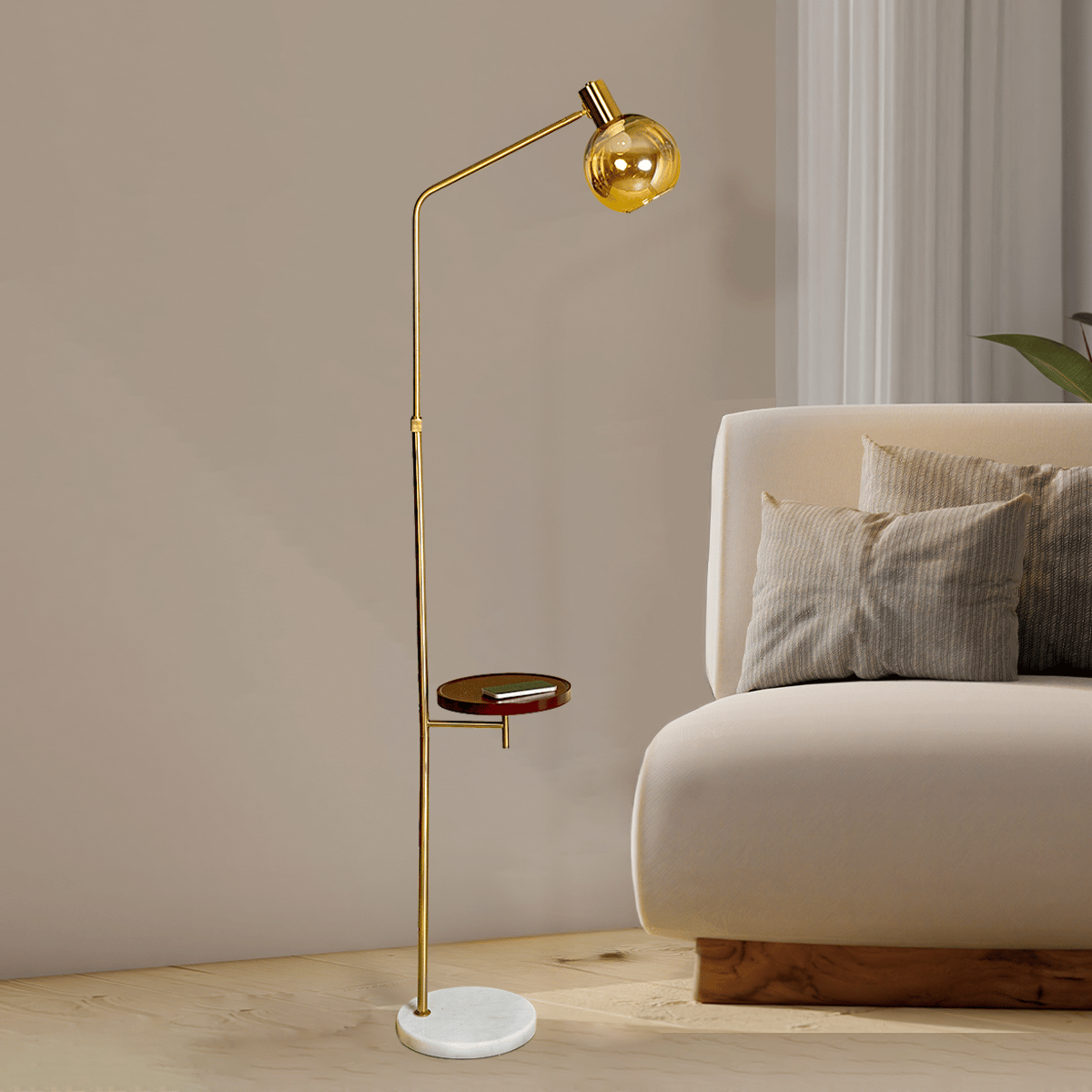 Bohemian Macrame Floor Lamp for Living Room (With Wireless Charging Table)-Height - 64 Inches & Width - 12 Inches / Body - Stainless Steel & Table Top - Wood / Available