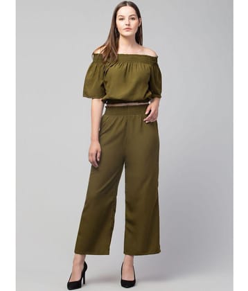 Glito - Olive Crepe Regular Fit Womens Jumpsuit ( Pack of 1 ) - None