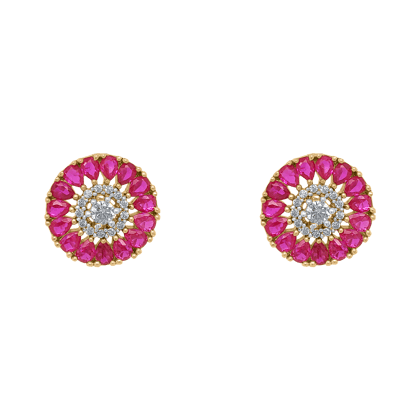 Naomi Stud Earrings (Maroon Stone)-Yellow Gold