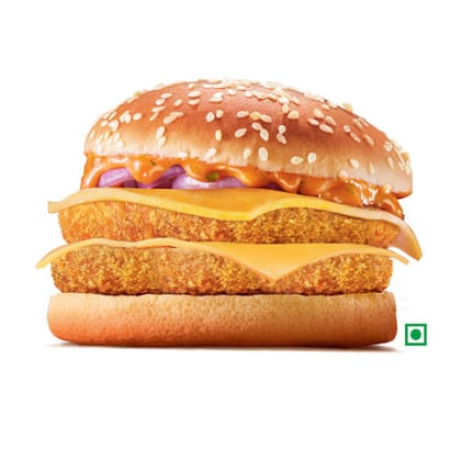 Crispy Veg Double Patty Burger With Double Cheese Slice.