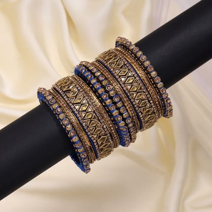 Blue Color Thread Bangle Set: 2.8-Bangles Size: 2.8 / Blue / Alloy With Good Quality Gold Plated