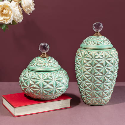 Modernity with a Twist Decorative Ceramic Vase And Showpiece - Pair-Big : Height - 14 Inches & Width - 7 Inches and Small : Height - 9 Inches & Width - 8 Inches / Ceramic / Available