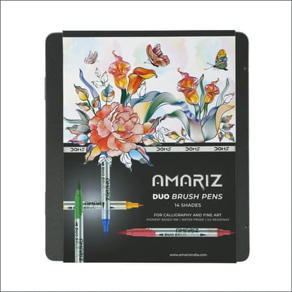 Doms Amariz Duo Brush Pens (14 Shades) (Soft + Hard Tip) (Tin Pack)-A101014001