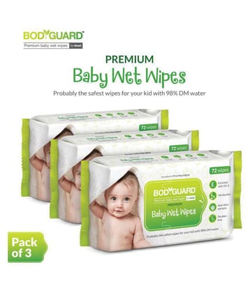 Bodyguard Baby Wet Wipes - (3 Packs, 72 Wipes per Pack)