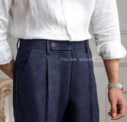 Navy Men Pleated Formal Trouser by Italian Vega®-28