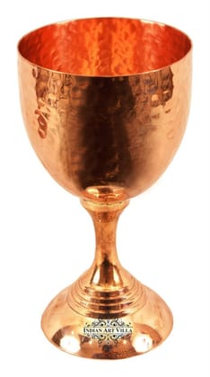 Indian Art Villa Pure Copper Hammered Design Wine Glass with Bottom 250 ML-1