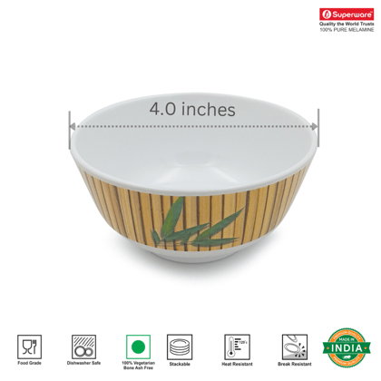 SUPERWARE, Pure Melamine | Bowl Set - Bamboo | 6 Nos. | Stain Free, Glazed Finish-4.0 inches | Veg Bowl