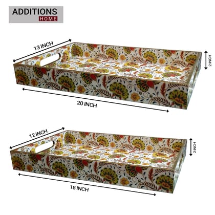 Lacquer Printed Wooden Food and Beverages Serving Tray for Home, Office, Kitchen & Dinning 2 Set-Flower print 1