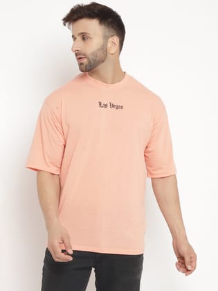 Gritstones Men Oversized Coral Half Sleeve Cotton T-Shirt
