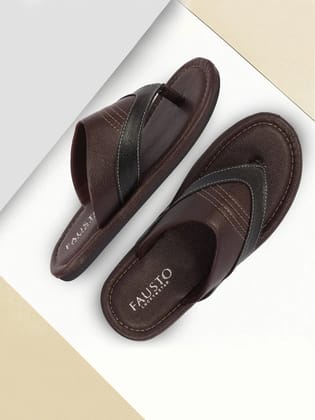 Men Brown Side Stitched Outdoor Thong Slipper Sandals-8