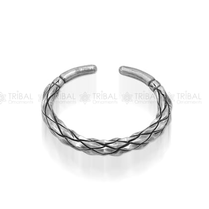 925 sterling silver solid adjustable heavy kada bracelet for men, amazing indian traditional cultural design plain kada nsk834