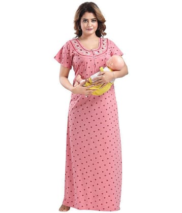 Gutthi Pink Hosiery Nursing Nighty - Free Size