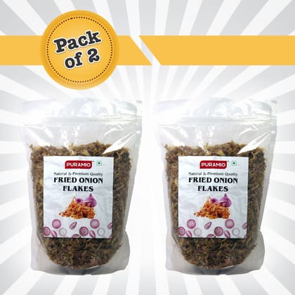 Puramio Fried Onion Flakes For (Biryani/Gravies/Curries/Salads), 450 gm Each ( Pack of 2)