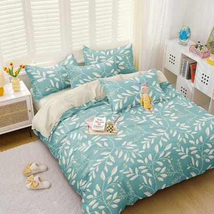 Cyan Oblong 210 TC Cotton Blend Flat King Bedsheet