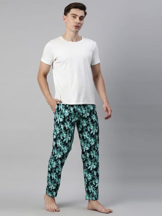 Navy Blue Printed Lounge Pant-M