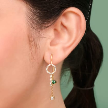 92.5 Sterling Silver Round Zirconia Earring-Gold