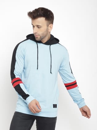 Gritstones Men Hooded Full Sleeve Black Sky Blue Color Kangaroo Cotton T-Shirt