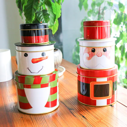 Christmas Santa Tin Box - 3 Layer-Snowman With scarf