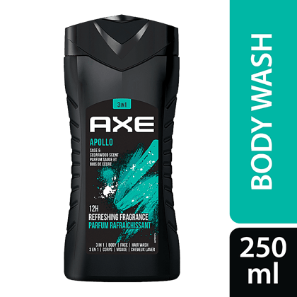 Axe Apollo 3 In 1 Body Wash - For Men, Sage & Cedarwood Scent, Long-Lasting Fragrance, 250 Ml