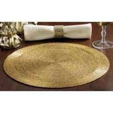 Prisha India Craft Set of 2 Handmade Golden Round Beaded Placemat  Dia  12