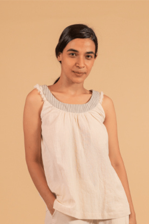 Moralfibre Sleevless Circurlar Top From " Shapes Collection - Ecru-S