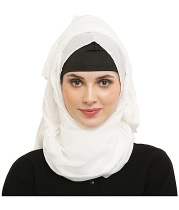 Evelia White Cotton Stitched Hijab - Single - Free Size