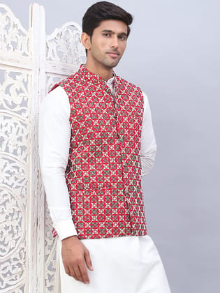 Embroidered Viscose Rayon Nehru Jacket-S