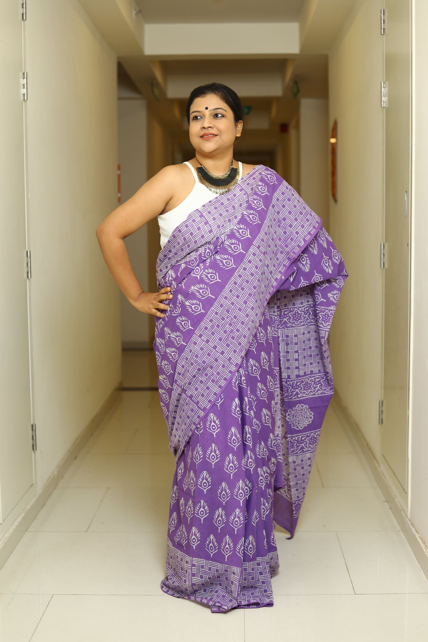 Lavender Luxe-Mul Cotton / Bagru Block Print / Purple
