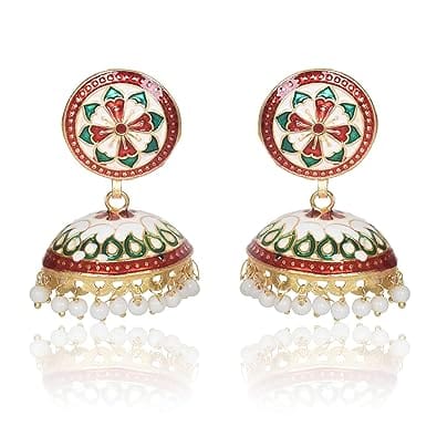 Meenakari Dome Shape Multicolour Lightweight Brass Jhumka for Women & Girls