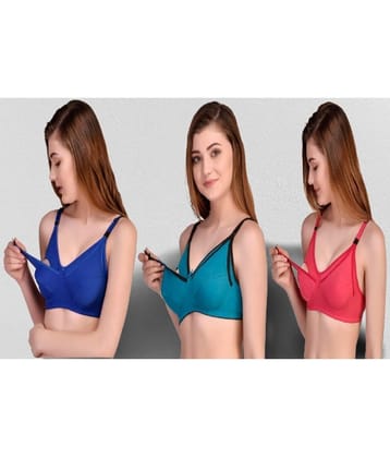 Zourt - Multicolor Cotton Solid Women's Maternity Bra ( Pack of 3 ) - 44B