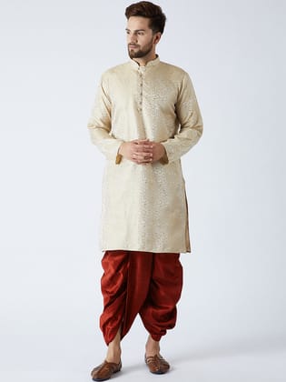 Men's Gold & Maroon Silk Blend Kurta & Dhoti Set-38