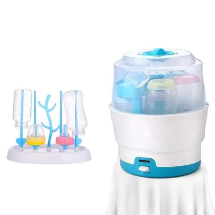 Safe-O-Kid Combo Electric Steam Sterilizer,6 Bottles simultaneously, Quick Cleaning in 8 Mins,for Baby Bottles with Bottle Drying Rack, Plastic Trees, Dustproof, Easy Sterilizer for Baby (Latest 