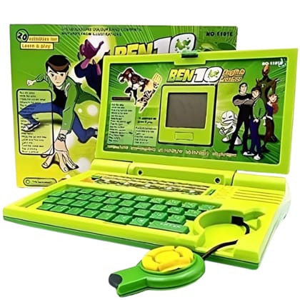 MM TOYS Ben 10 English Educational Laptop - 20 Activities Games, Early Age Development, Mouse Toy for Girls Boys, Green