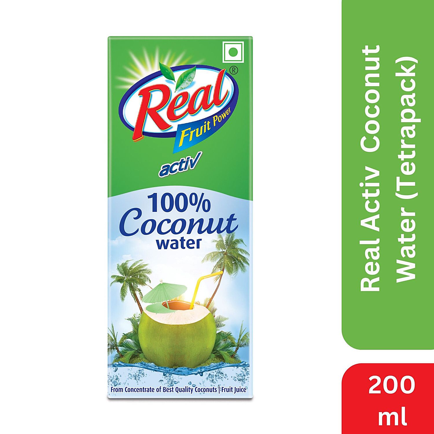 Real Activ Coconut Water/Nariyal Pani, 200 Ml Tetra Pack