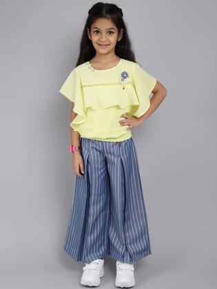 Top and Plazzo with Yellow Color for kids-7-8 Yr / Yellow / Cotton