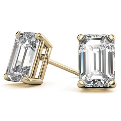 Rectangular Solitaire Yellow Gold Silver Prong Set Earring For Woman