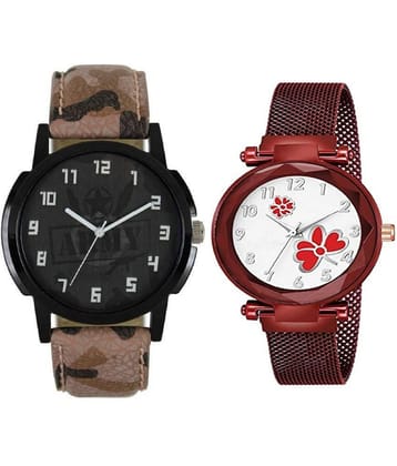 newmen - Black Leather Analog Couples Watch