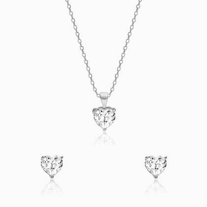 Silver Solitaire Heart Set with Link Chain