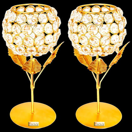 Crystal Tealight Candle Holder Gold Plated Pack of 2