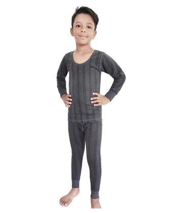 HAP Kings Round Neck Grey Melange Winter Thermal Set of Top Trouser /Thermal for Boys and Girls/ kids thermal - None