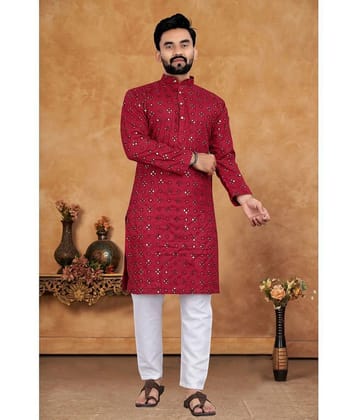 KC Kunj Creation Maroon Cotton Regular Fit Men's Kurta Pyjama Set ( Pack of 1 ) - None