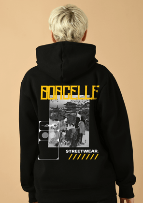 Borcelle Printed Black Hoodie By Offmint-S