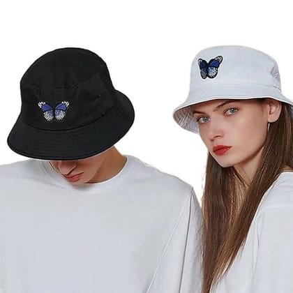 Tomorrow fashion Reversible Bucket Hat with Butterfly Embroidery – Foldable Sun Protection Panama Cap for Summer