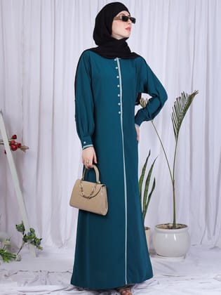 Nabia Bottle Green Solid Nida Matte Fabric Abaya For Women With Georgette Scarf-XS / 54