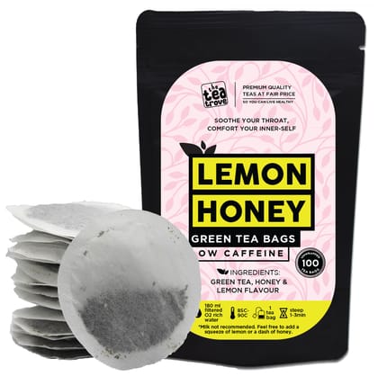 TheTeaTrove Honey Lemon Green Tea Bags 100 pcs - Eco-Friendly All Natural Honey Lemon Tea Bags 100 pcs in Resealable pouch - All in one Green Tea Lemon and Honey tea bags 100 pieces