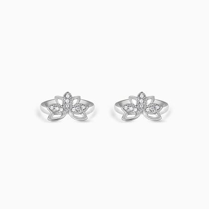 Silver Crescent Flower Toe Rings